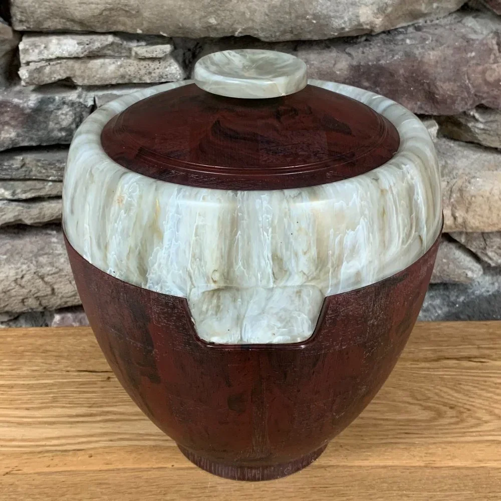 VTG Ice Bucket Mid Century Coasters Faux Wood & Marble MCM 50s Barware Bar Cart